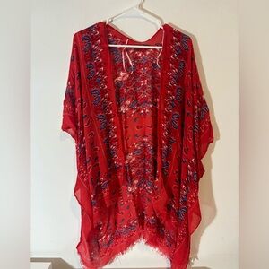 Natural Reflections Red Posies Bandana Ruana Ladies Patriotic Casual Summer